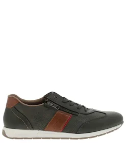 Sneakers en cuir kaki à talon plat avec des lacets et un zip latéral