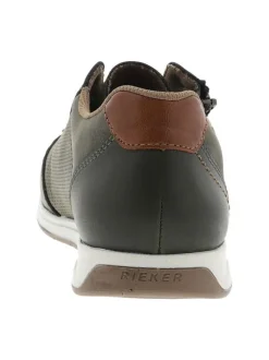 Sneakers en cuir kaki à talon plat avec des lacets et un zip latéral