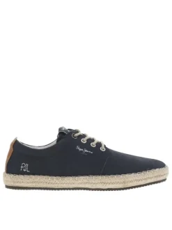 Sneakers en cuir marine en daim à semelle plate et à lacets ronds