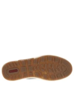 Sneakers en cuir marine à lacets élastiqués avec logo marron et semelle écrue