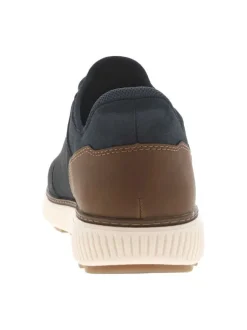 Sneakers en cuir marine à lacets élastiqués avec logo marron et semelle écrue