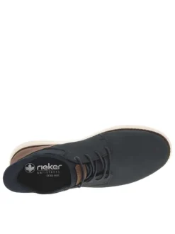 Sneakers en cuir marine à lacets élastiqués avec logo marron et semelle écrue