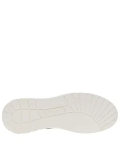 Sneakers en cuir marine à semelle semi-compensée blanche et lacets plats