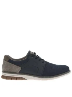 Sneakers en cuir marine à talon plat avec lacets élastiqués et logo embossé