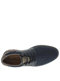 Sneakers en cuir marine à talon plat avec lacets élastiqués et logo embossé