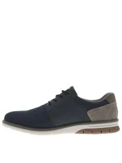 Sneakers en cuir marine à talon plat avec lacets élastiqués et logo embossé