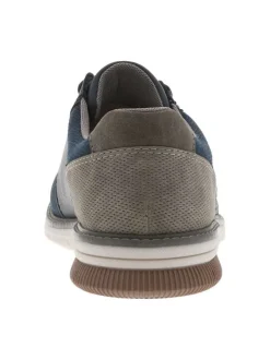 Sneakers en cuir marine à talon plat avec lacets élastiqués et logo embossé