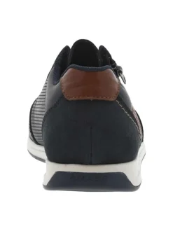 Sneakers en cuir marine à talon plat et à lacets ronds avec zip latéral