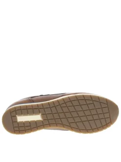 Sneakers en cuir marrons avec un zip sur le côté et des lacets plats