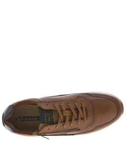 Sneakers en cuir marrons avec un zip sur le côté et des lacets plats