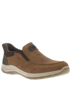 Sneakers en cuir marrons à semelle plate et à fermeture slip-on