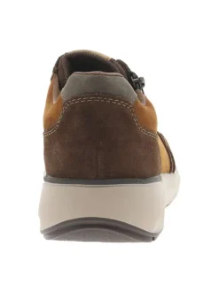 Sneakers en cuir marron à talon plat avec des lacets et un zip latéral