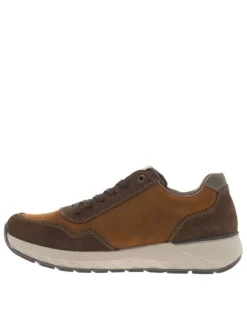 Sneakers en cuir marron à talon plat avec des lacets et un zip latéral