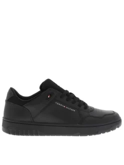 Sneakers en cuir noires à lacets avec semelle à talon plat embossé