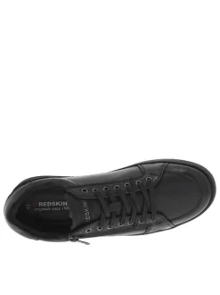 Sneakers en cuir noires plates avec fermeture zippée et lacets plats enduits