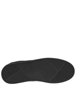 Sneakers en cuir noires plates avec fermeture zippée et lacets plats enduits
