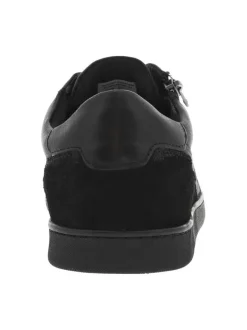 Sneakers en cuir noires plates avec fermeture zippée et lacets plats enduits