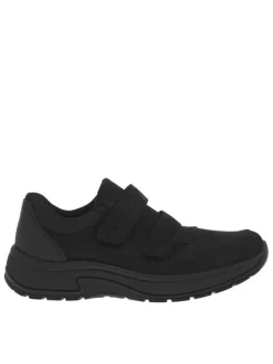 Sneakers en cuir noires à talon plat et à bandes auto-agrippantes