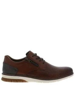 Sneakers en cuir noisette à talon plat avec des lacets et un zip latéral