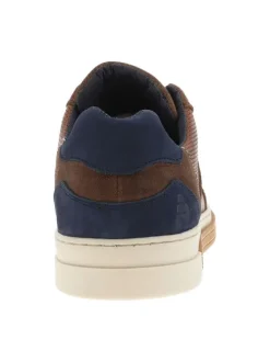 Sneakers en cuir patiné marron à semelle vulcanisée et lacets plats