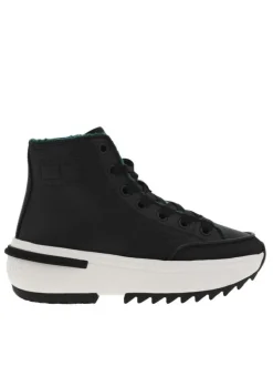 Sneakers fourrées, en cuir noir, à tige montante à semelle plateforme semi-compensée