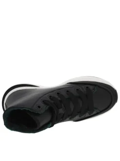 Sneakers fourrées, en cuir noir, à tige montante à semelle plateforme semi-compensée