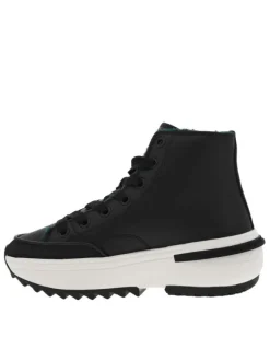 Sneakers fourrées, en cuir noir, à tige montante à semelle plateforme semi-compensée