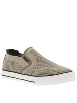 Sneakers kakis en maille à semelle plate blanche et à fermeture slip-on