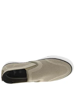 Sneakers kakis en maille à semelle plate blanche et à fermeture slip-on