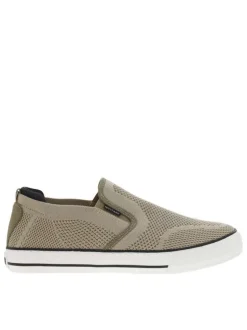 Sneakers kakis en maille à semelle plate blanche et à fermeture slip-on