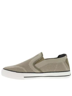 Sneakers kakis en maille à semelle plate blanche et à fermeture slip-on