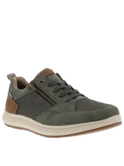 Sneakers kaki à talon plat avec des lacets et un zip latéral