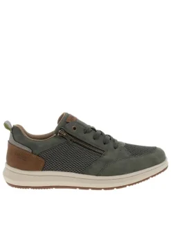 Sneakers kaki à talon plat avec des lacets et un zip latéral