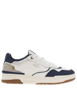 Sneakers marine et blanches à semelle plate et à lacets plats