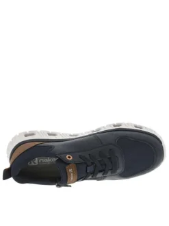Sneakers marine à semelle blanche ajourée avec empiècements marron