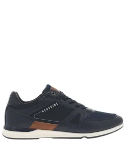 Sneakers marine à semelle blanche avec lacets plats et logos blancs