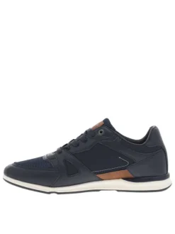 Sneakers marine à semelle blanche avec lacets plats et logos blancs