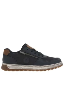 Sneakers marine à talon plat et à lacets plats marine et zip latéral