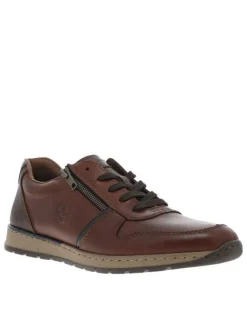 Sneakers marron à talon plat et à lacets plats et zip latéral