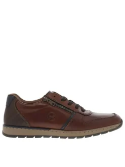 Sneakers marron à talon plat et à lacets plats et zip latéral