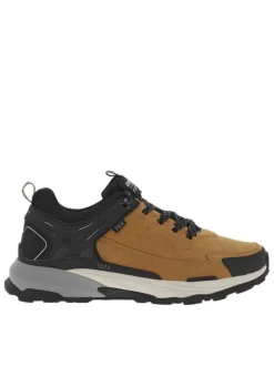 Sneakers miel et noir à cheville renforcée et à lacets plats à rayures
