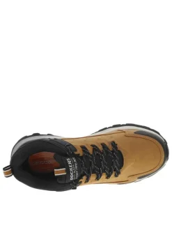 Sneakers miel et noir à cheville renforcée et à lacets plats à rayures