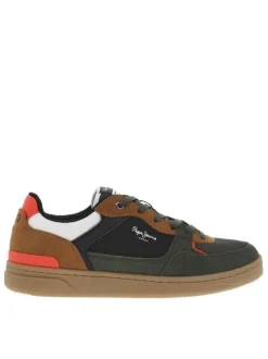 Sneakers multicolores à semelle plate avec empiècements camel et lacets verts