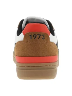 Sneakers multicolores à semelle plate avec empiècements camel et lacets verts