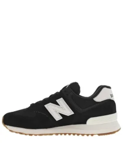 Sneakers 574 noires à talon plat avec logos blancs et lacets plats noirs