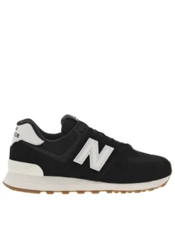 Sneakers 574 noires à talon plat avec logos blancs et lacets plats noirs
