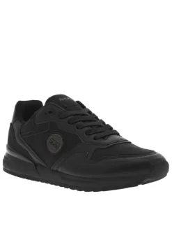Sneakers noires à talon plat et à lacets plats noirs avec patch