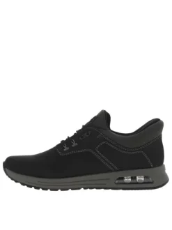 Sneakers noir à semelle bulle d'air à talon plat et à lacets plats élastiqués