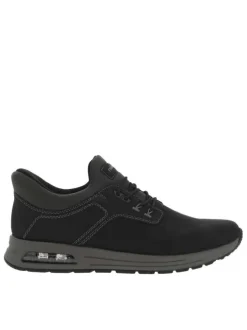 Sneakers noir à semelle bulle d'air à talon plat et à lacets plats élastiqués