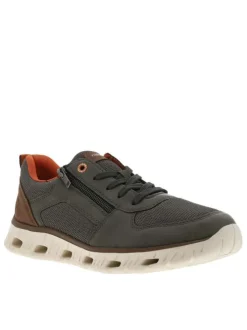 Sneakers olive à semelle blanche et à talon plat avec des lacets